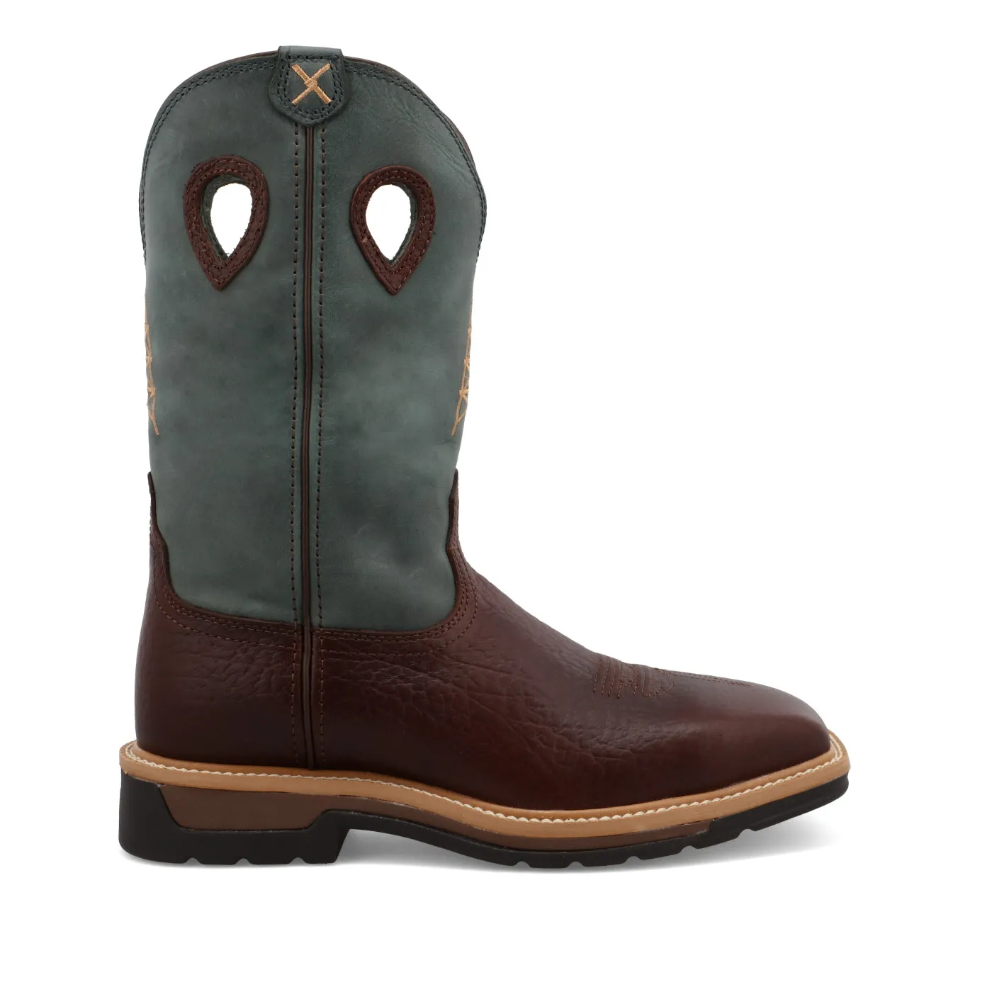 Twisted X Men's 12" Western Work Boot - Oiled Cognac & Blue