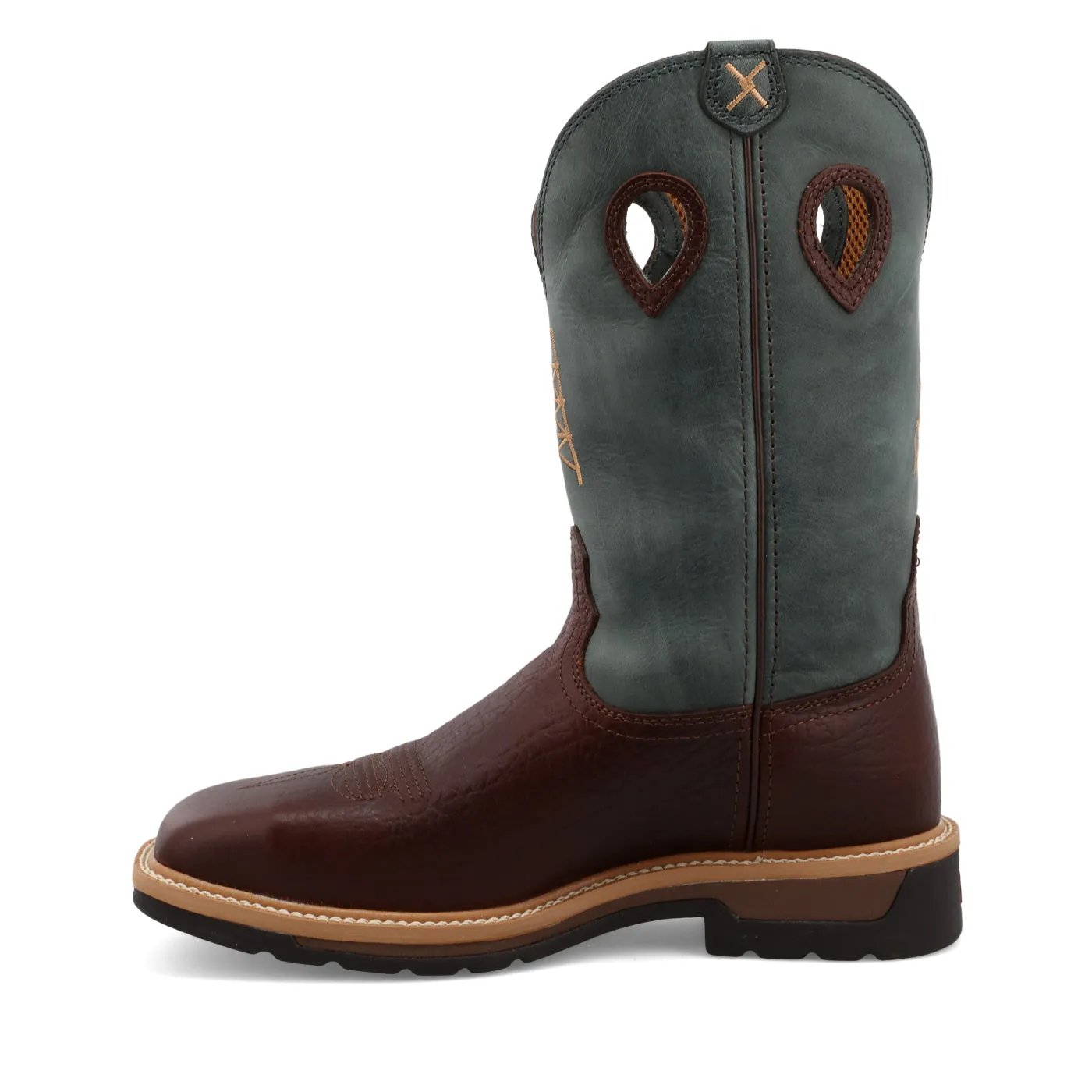 Twisted X Men's 12" Western Work Boot - Oiled Cognac & Blue