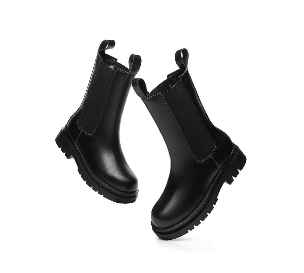 Women Black Ankle Boots Block Heel Wool Lining Sherlyn