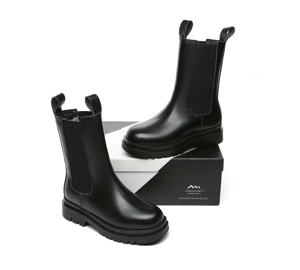 Women Black Ankle Boots Block Heel Wool Lining Sherlyn