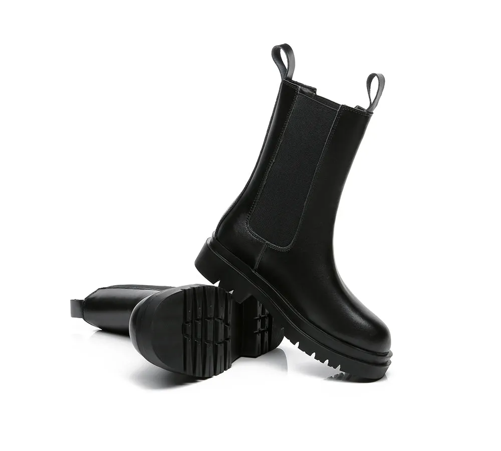 Women Black Ankle Boots Block Heel Wool Lining Sherlyn