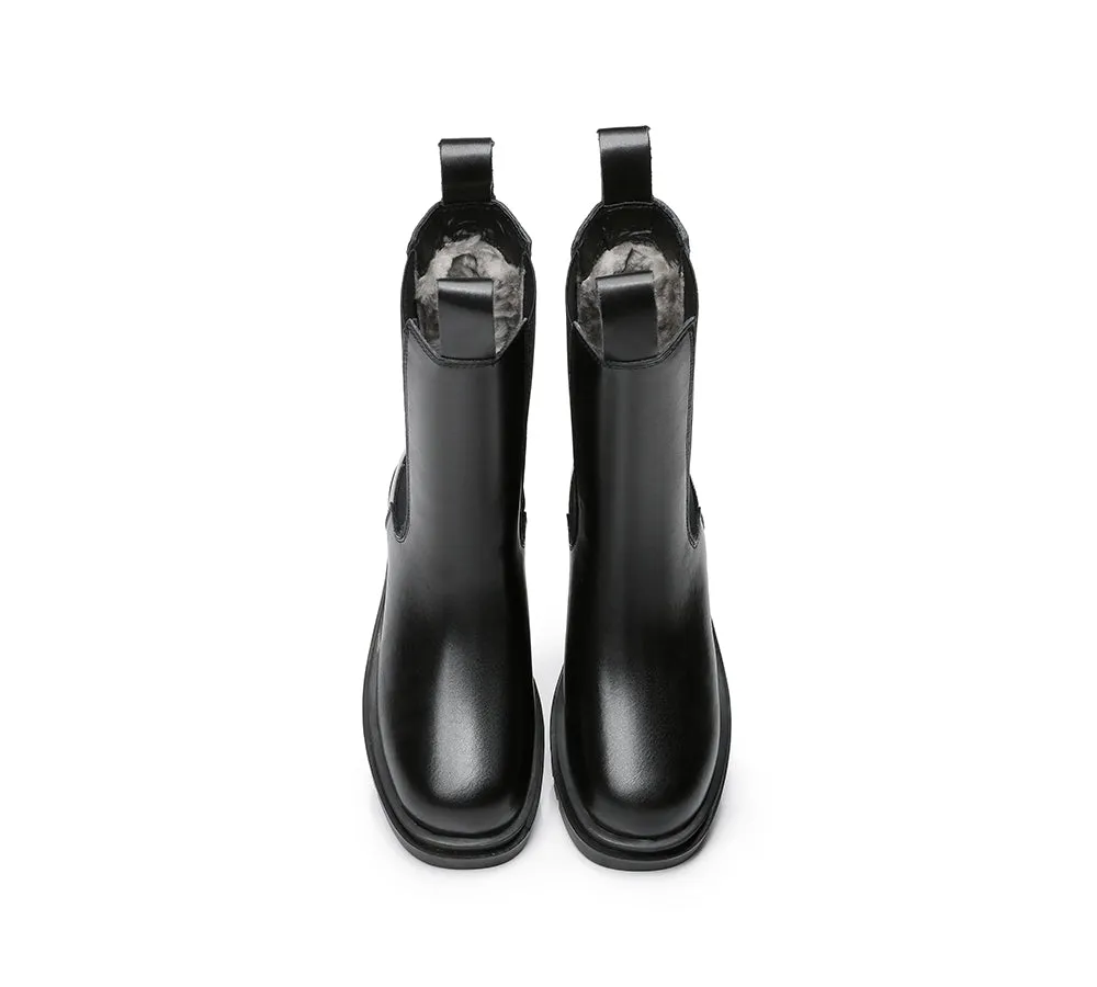 Women Black Ankle Boots Block Heel Wool Lining Sherlyn