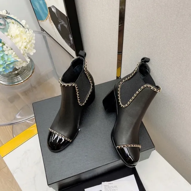 Women  Classic Autumn Winter Chain Ankle Boots Round head