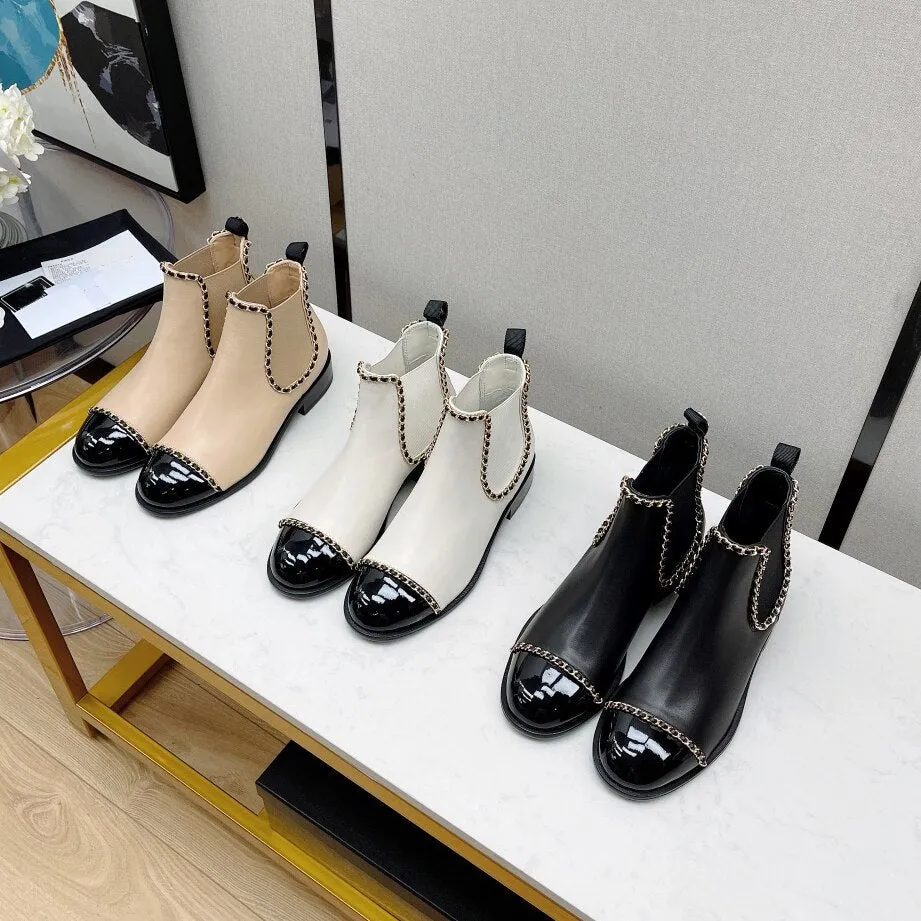 Women  Classic Autumn Winter Chain Ankle Boots Round head