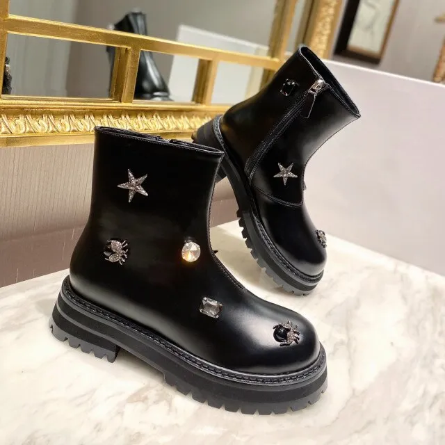 Women Platform Ankle Boots Crystal Round Toe