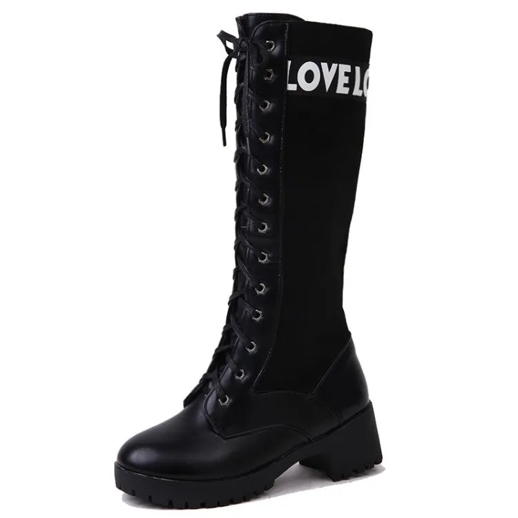 Women's Lace Up High Heel Knee High Boots