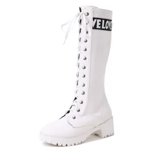 Women's Lace Up High Heel Knee High Boots