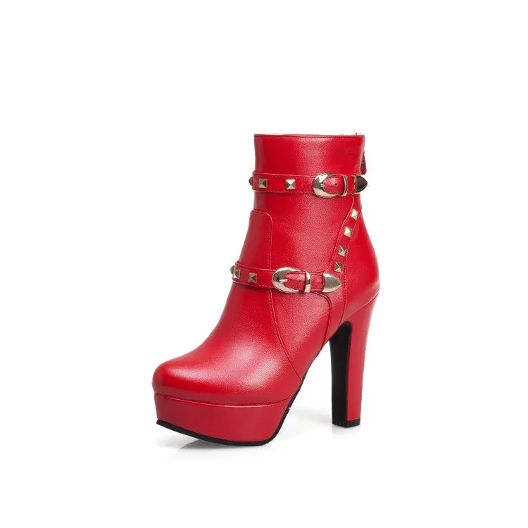 Women's Rivets Platform High Heel Short Boots