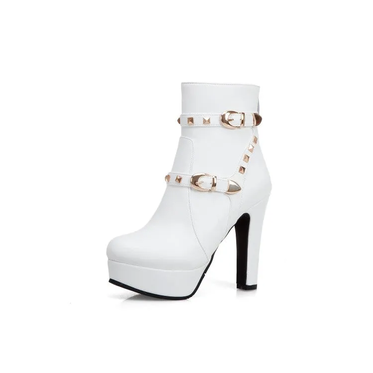 Women's Rivets Platform High Heel Short Boots